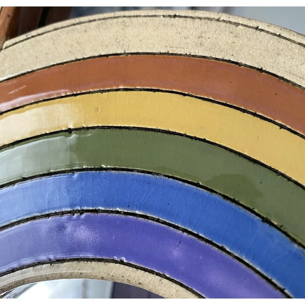 Unique Handmade Boho Wall Mirror Stone, Rainbow, Deer Stamped Wall Decor 9 7/8 T